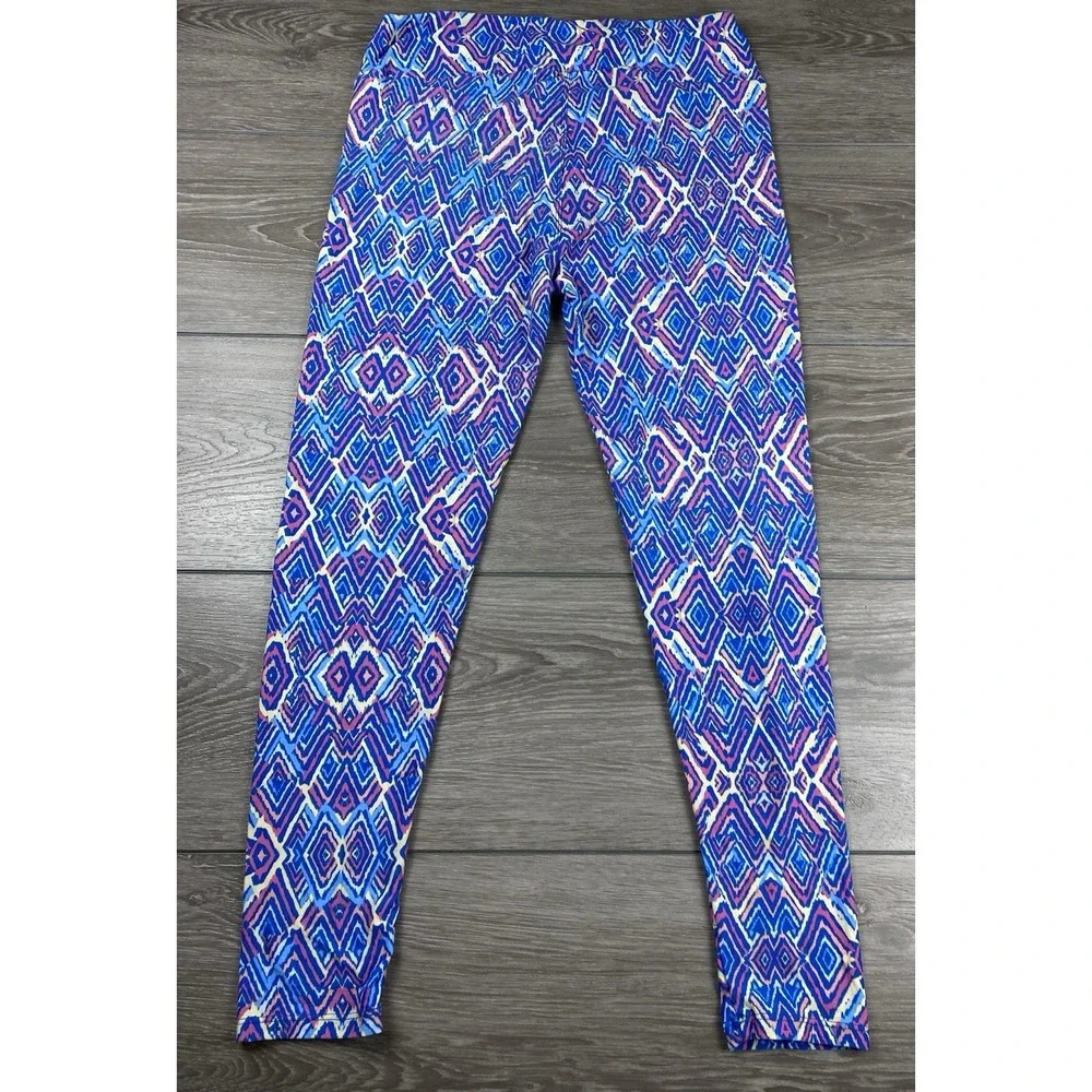 Lularoe Women's Pull On Geometric Pattern Leggins Blue Tall‎ & Curvy